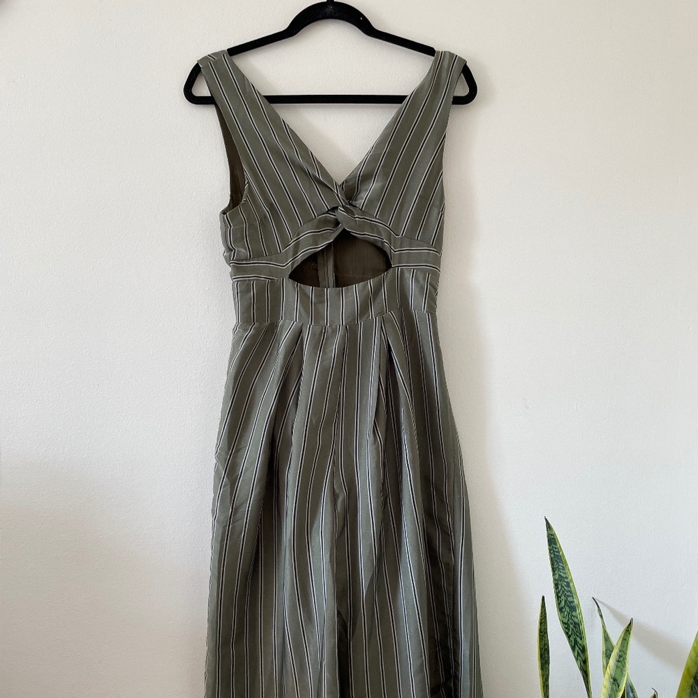 4SI3NNA Striped Green Jumpsuit with a Center Cutout